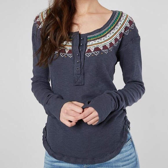 Free People Tops - Free People Fair Isle Henley Thermal Top